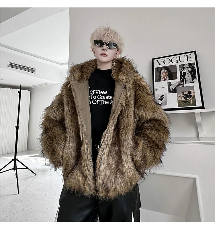 2024 Winter Environmentally Friendly Fur Light Luxury High-end Hidden Button Hooded Thickened Warm Cotton Tops Men\'s Fur Jacket