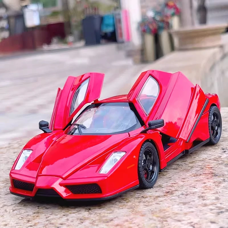 Coche deportivo Enzo 1:22, coche de aleación, modelo de juguete, simulación de sonido de Metal, luz, modelos de juguete, colección de decoración de regalo para niños