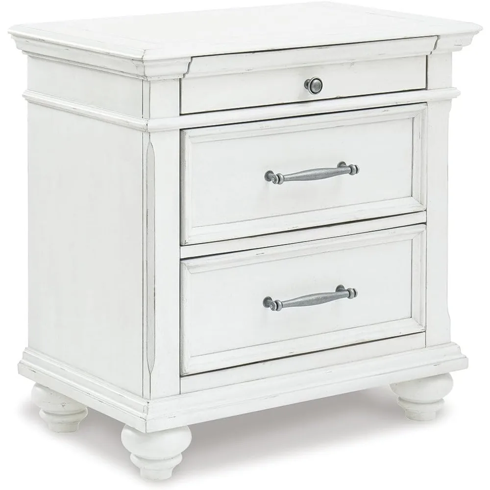 Ashley Three Drawer Nightstand in Distressed Whitewash Finish