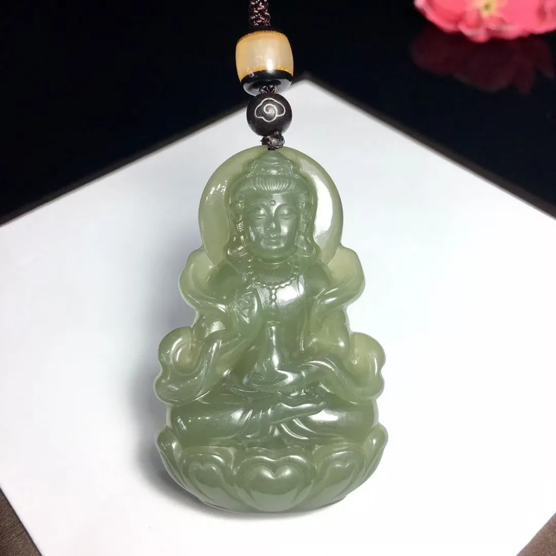 Natural 100% real green hetian jade pendant necklace hand-carved Guanyin necklaces pendants man woman jade jewelry Bless peace