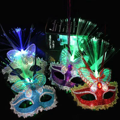 10pcs Glow LED Light Up Mardi Gras Masquerade Feather Masks Butterfly Venetian Mask Party Wedding  Christmas Decoration