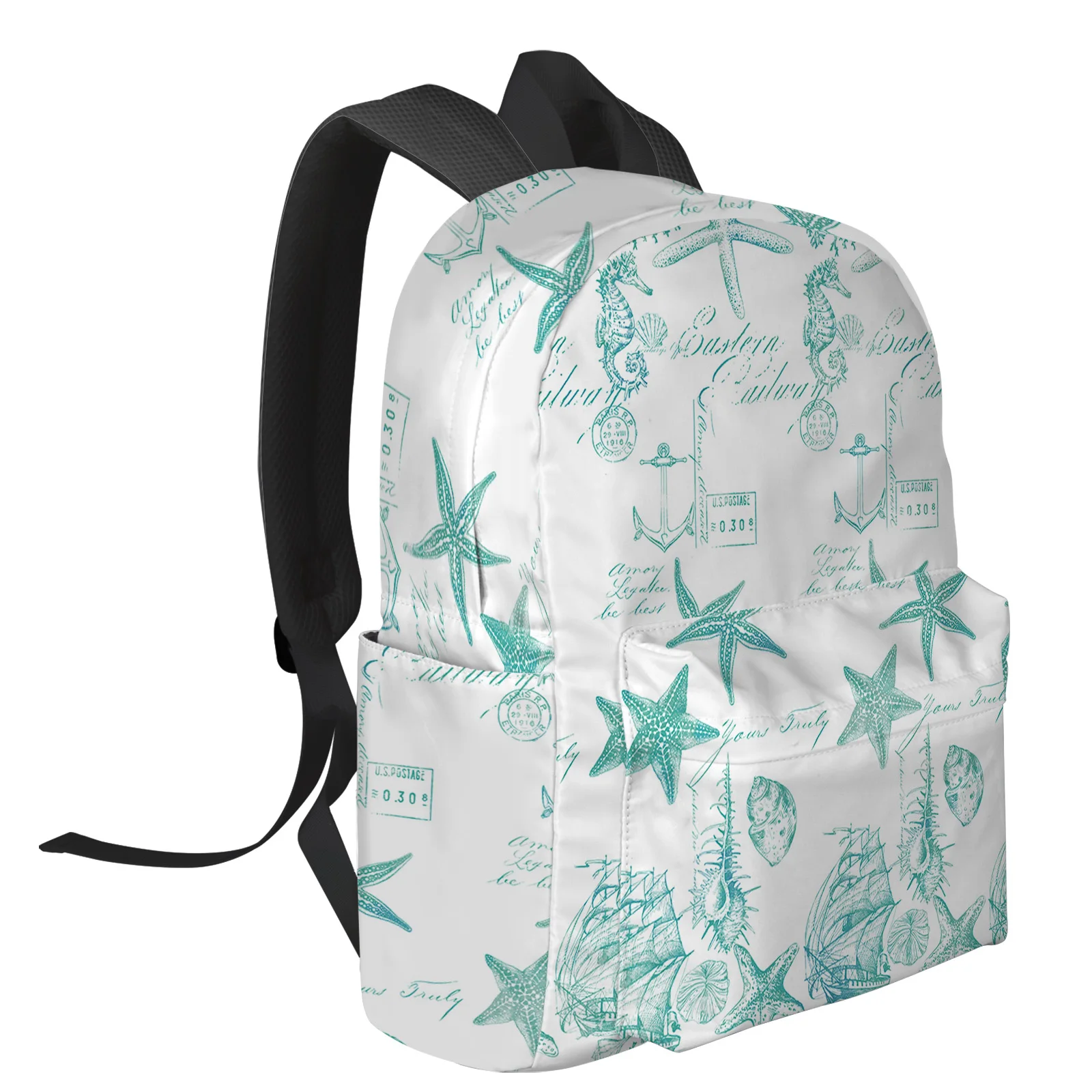 Aqua Ocean Starfish Conch Seahorse Anchor Backpacks Custom Student School Bags Laptop Backpack Men Women Female Travel Mochila