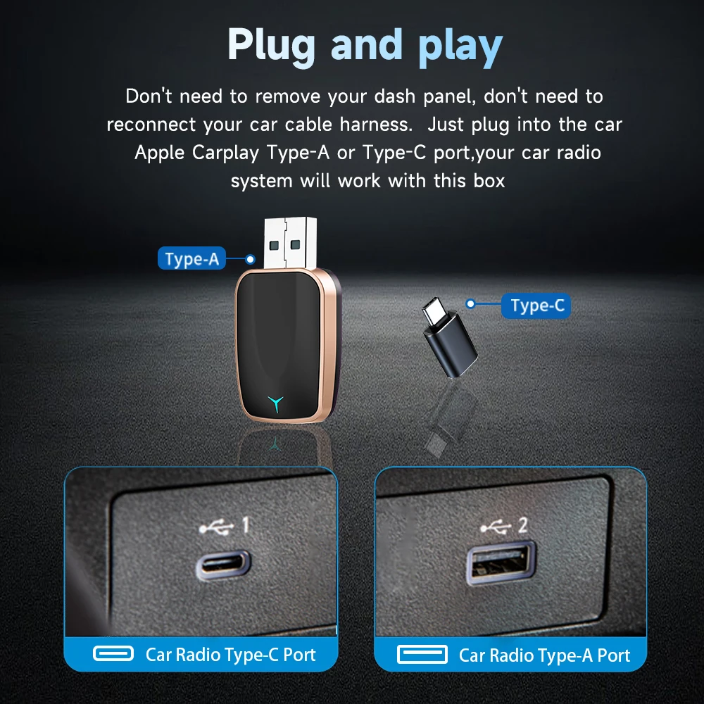 جديد لاسلكي CarPlay Android محول السيارات السلكية إلى اللاسلكية 2 في 1 سيارة صغيرة Ai صندوق التوصيل والتشغيل ينطبق على تحويل الأصلي