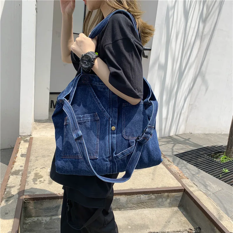 

1pc Large-capacity Denim Retro Small Student Class Single-shoulder Hand-carry Canvas Bag Neutral Retro and Artistic Daily Carry