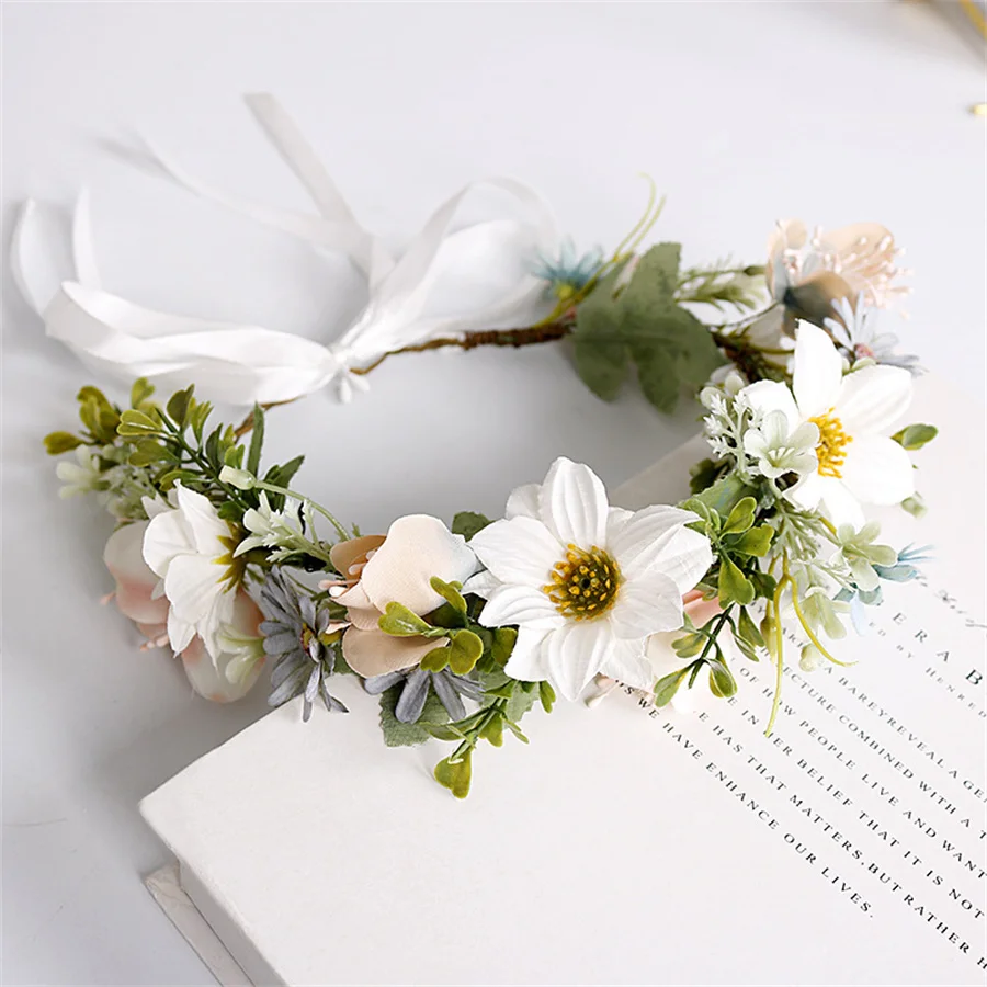 Women Girls Flower Headband Bride Flower Crown Hairband Hair Accessories Wedding Party Spring bohemia Wreath Headpiece Headwear