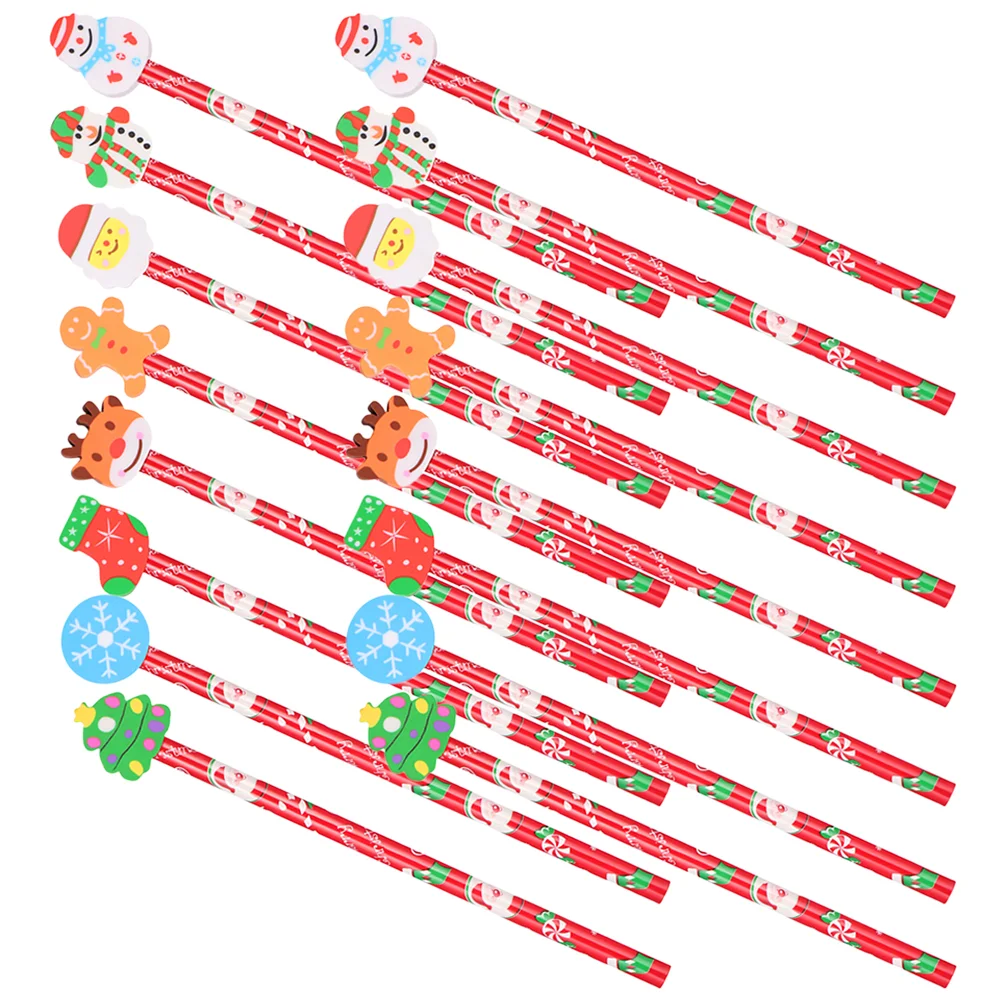 24 pçs natal presente das crianças lápis jardim de infância escola prêmio borracha-ponto 24 pçs (natal misturado) lápis de madeira engraçado