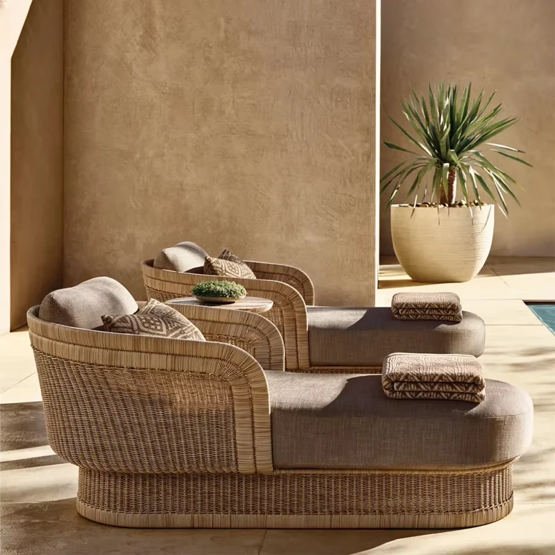 

Contemporary Courtyard Rattan Sun Swimming Pool Lounger Modern Hotel Garden Beach Sunbeds Outdoor Furniture