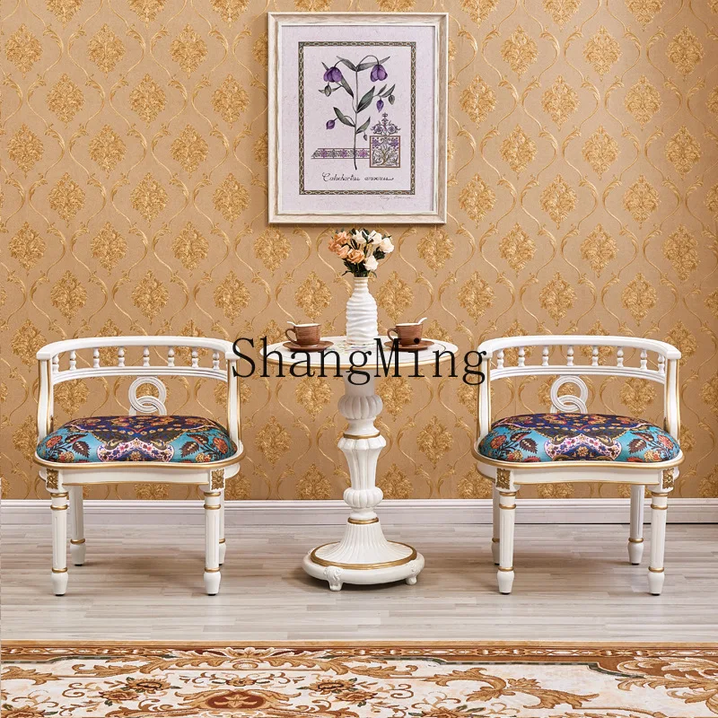 

SM Sofa Chair Round Table Set Solid Wood Single Seat Living Room Lover's Leisure Circle Chair