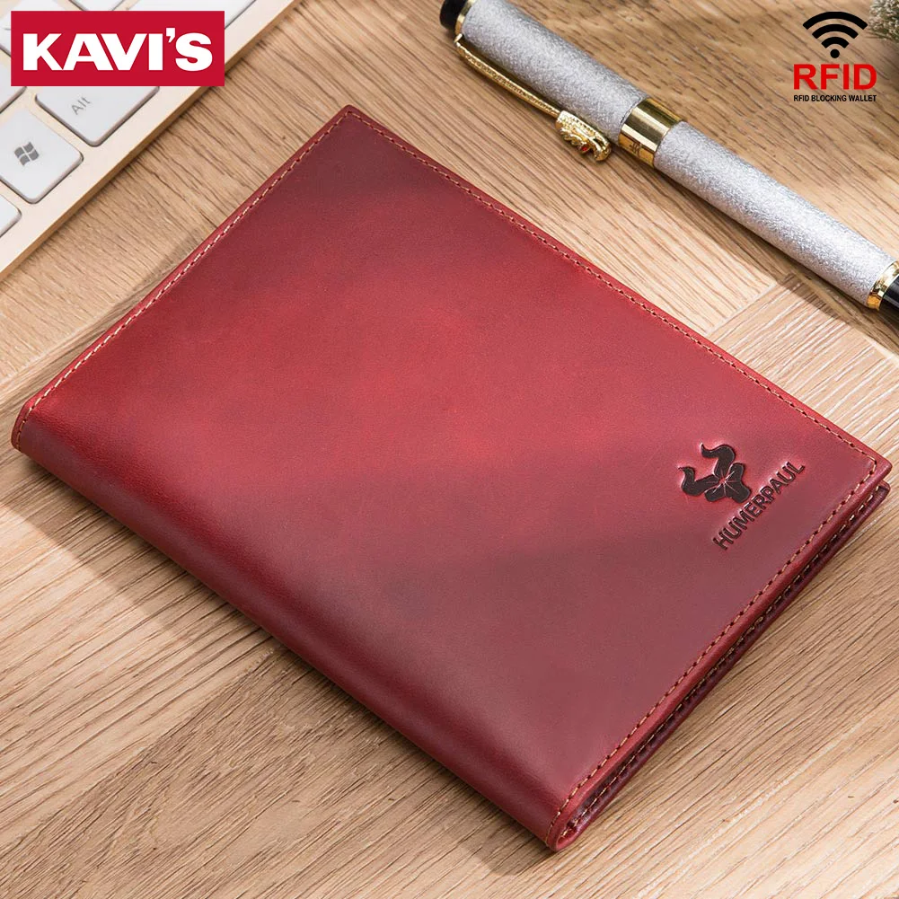 RFID Passport Book Holder with AirTag Crazy Horse Leather RFID Credit Card Holder Coin Purse Multi-function Pen Cover for Travel