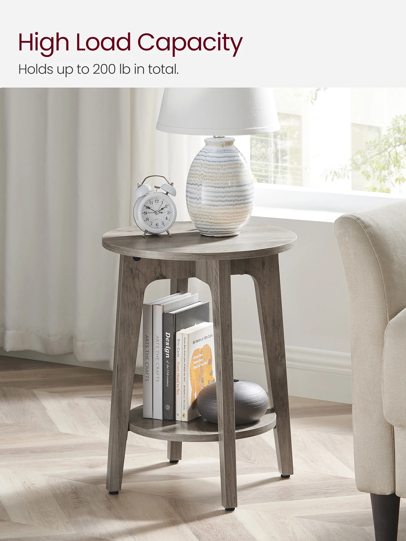 Round Side Table With Lower Shelf, End Table For Small Spaces, Nightstand For Living Room, Bedroom 15.8 X15.8 X 19.7 Inches