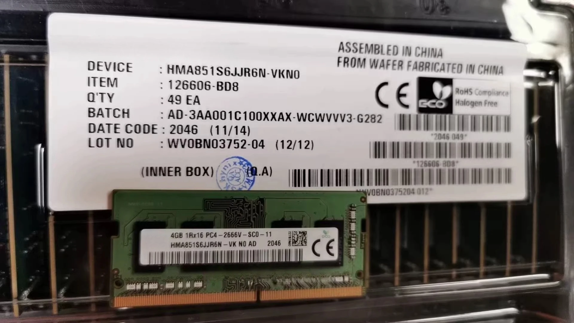 

Для памяти ноутбука SK 4G 1RX16 DDR4 2666 SODIMM HMA851S6JJR6N-VK
