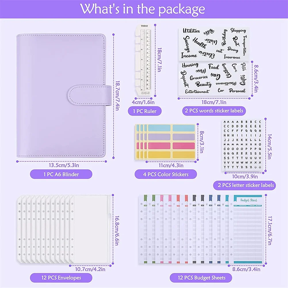 Geldenveloppen voor budgettering, 34 stuks A6 budgetbinderportemonnee met geldenveloppen, A6 bindmiddel voor het besparen van enveloppen