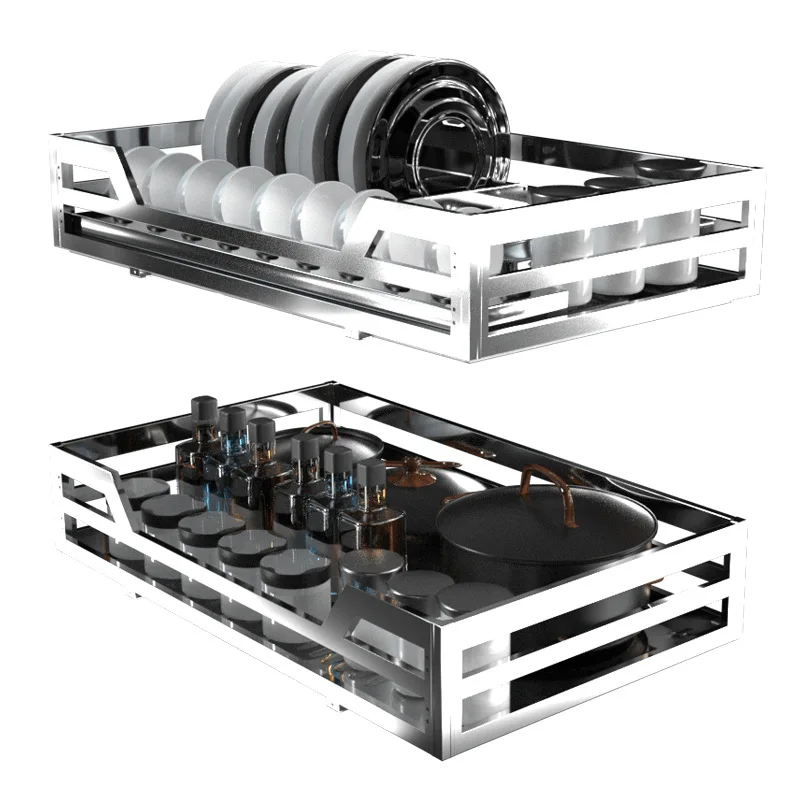 

Wide Edge Stainless Steel Kitchen Cabinet Dish Basket Double Layer Bowl Rack Seasoning Basket Drawer Type