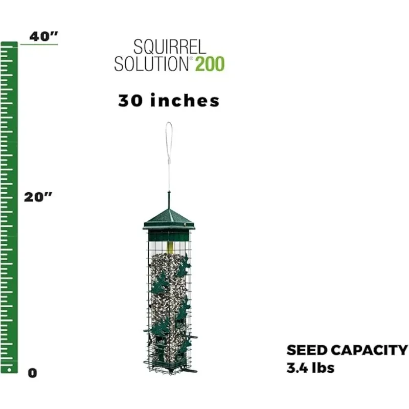 NEW.Squirrel Solution200 Squirrel-proof Bird Feeder w/6 Feeding Ports, 3.4-pound Seed Capacity, Free Seed Funnel