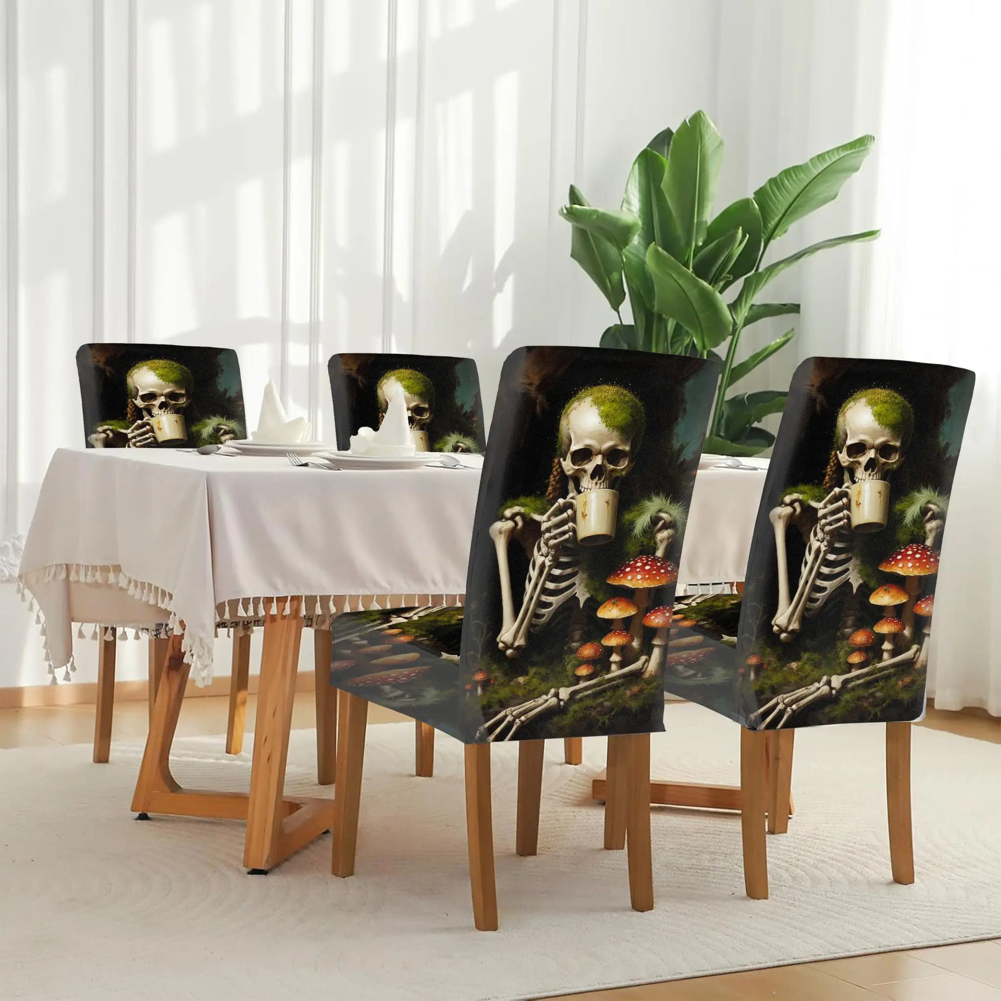 

Stretch Dining Chair Cover Natural Return Skull & Fantasy Mushroom Removable, Washable, Home Dining Chair Cover