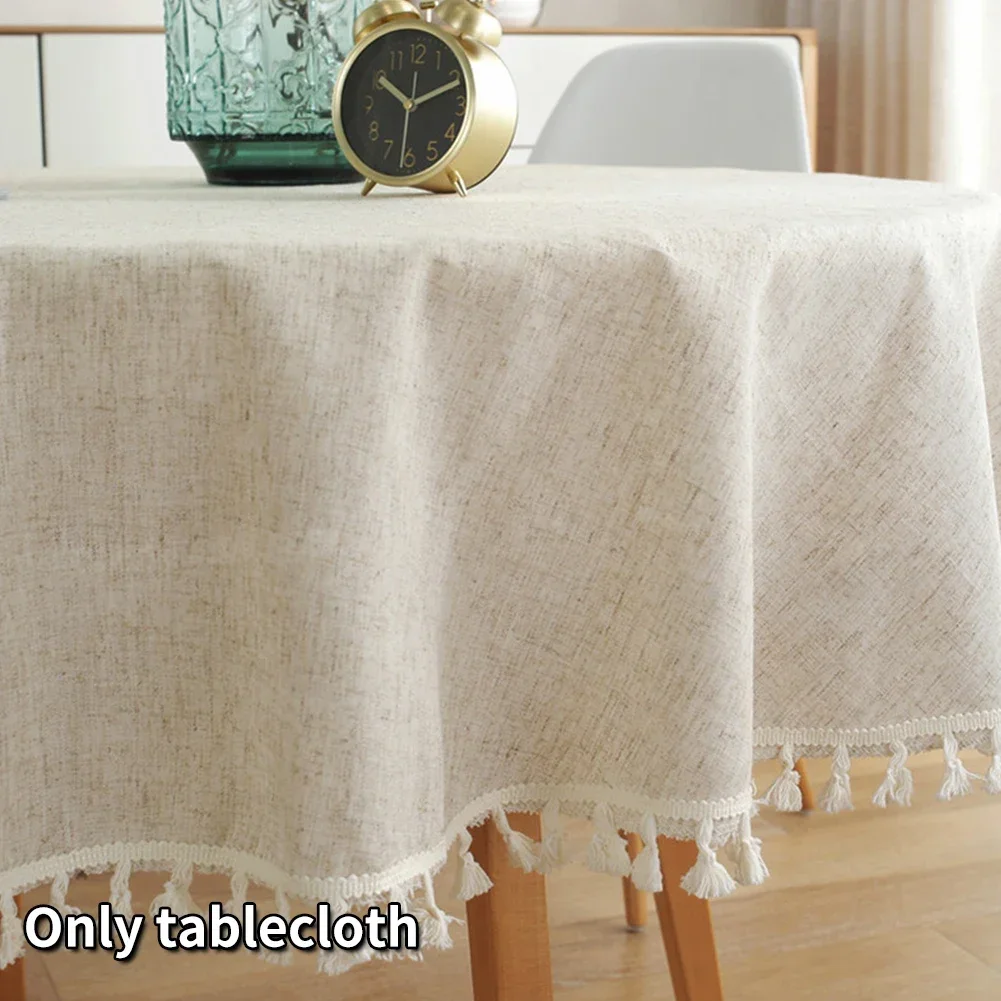 

Hotel Dining Room Cotton Linen Simple Party Soft Nordic Style Daily Home Table Cloth Solid Tassel Covers Decorative Round