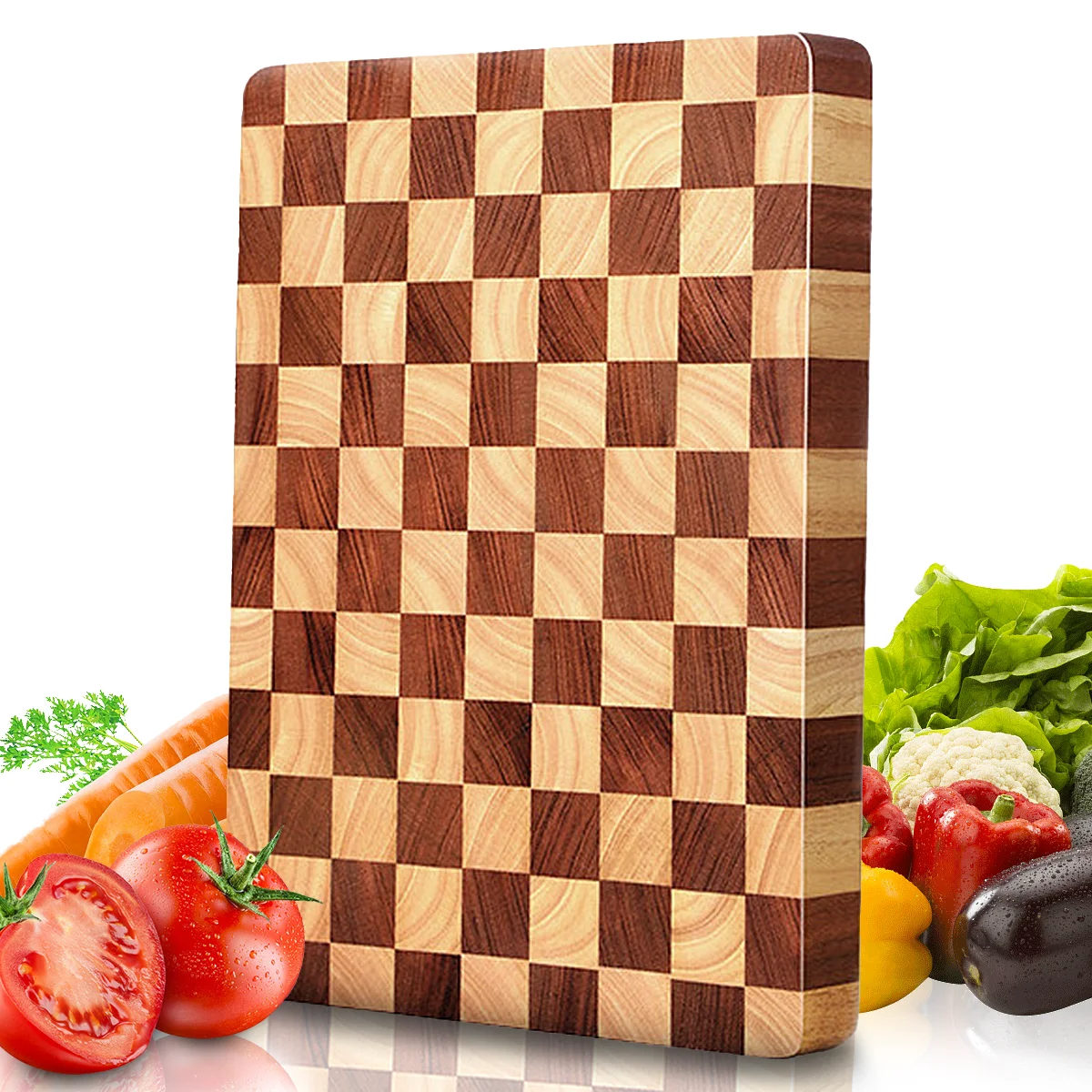 

Rubber Wood Cutting Board for Kitchen, Durable Checkered Design Butcher Block Chopping Board, Stylish Home Kitchen Essential