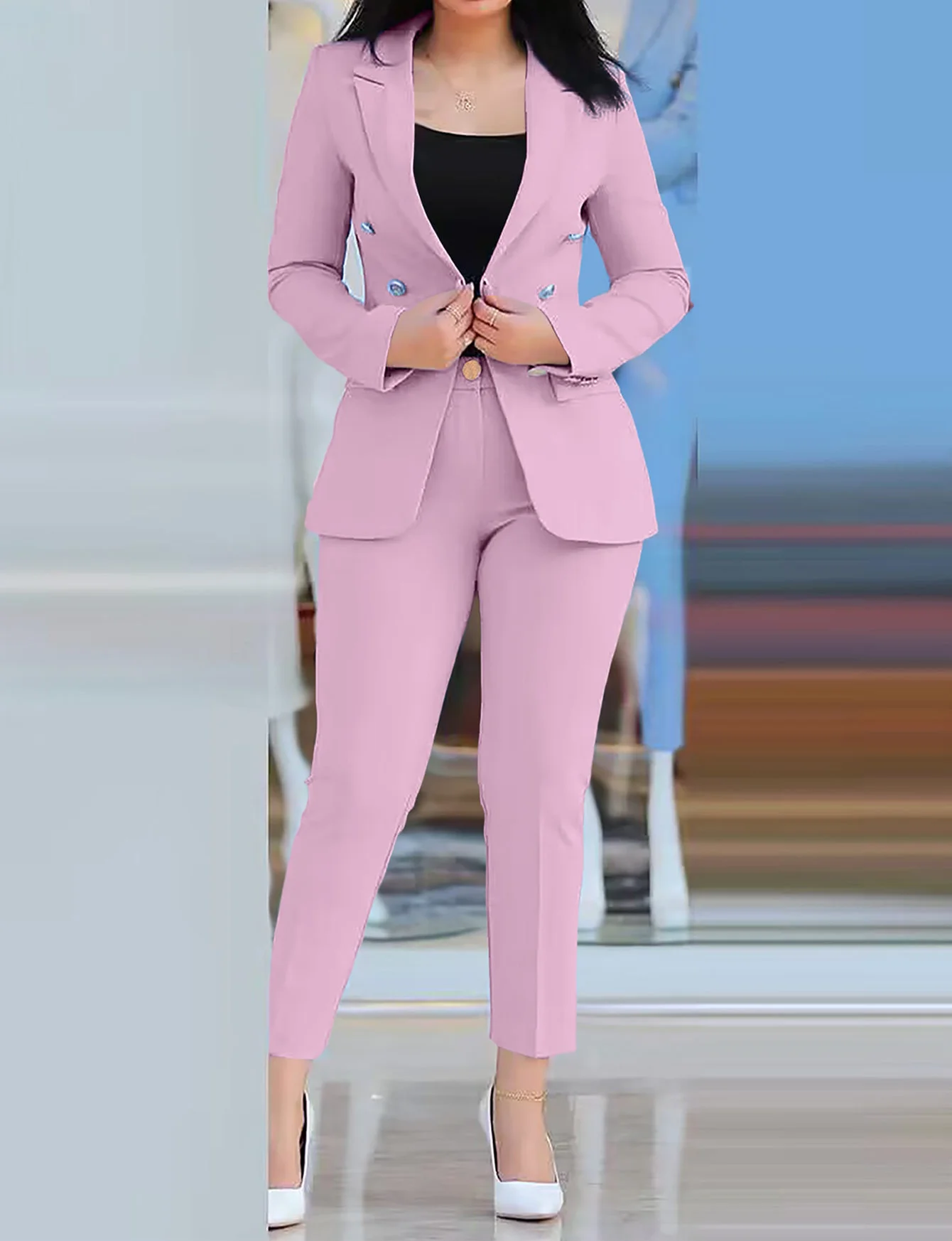 Zestawy dla kobiet 2 części 2023 Jesienna moda Marynarka z długim rękawem i eleganckie spodnie robocze z wysoką talią Zestaw biurowy Lady