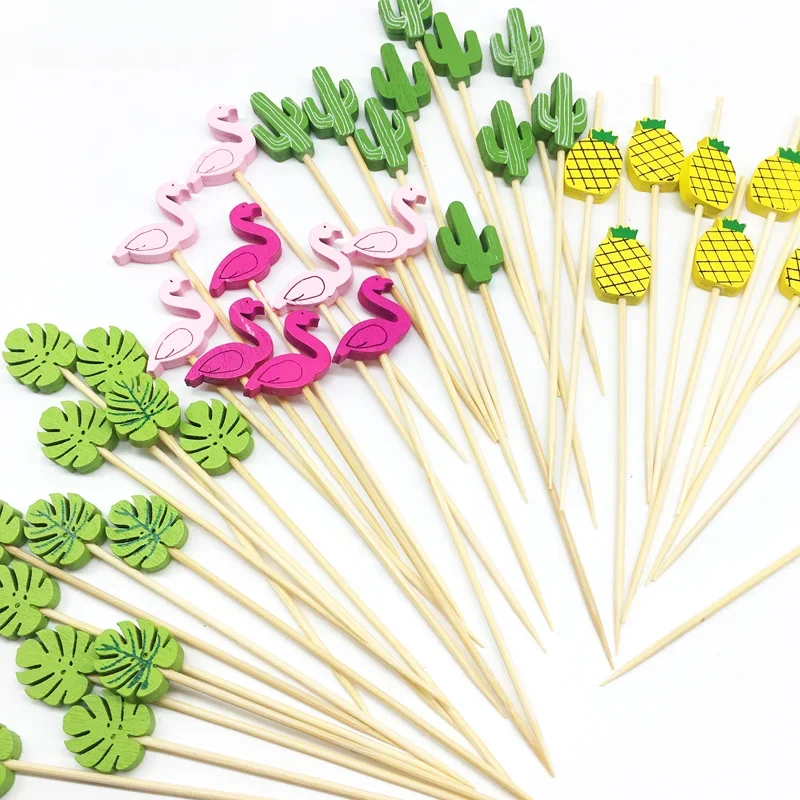 100Pcs 12cm Cactus Flamingo Fruit Cocktail Toothpicks Pineapple Cake Sticks Food Picks for Wedding Birthday Party Supplies