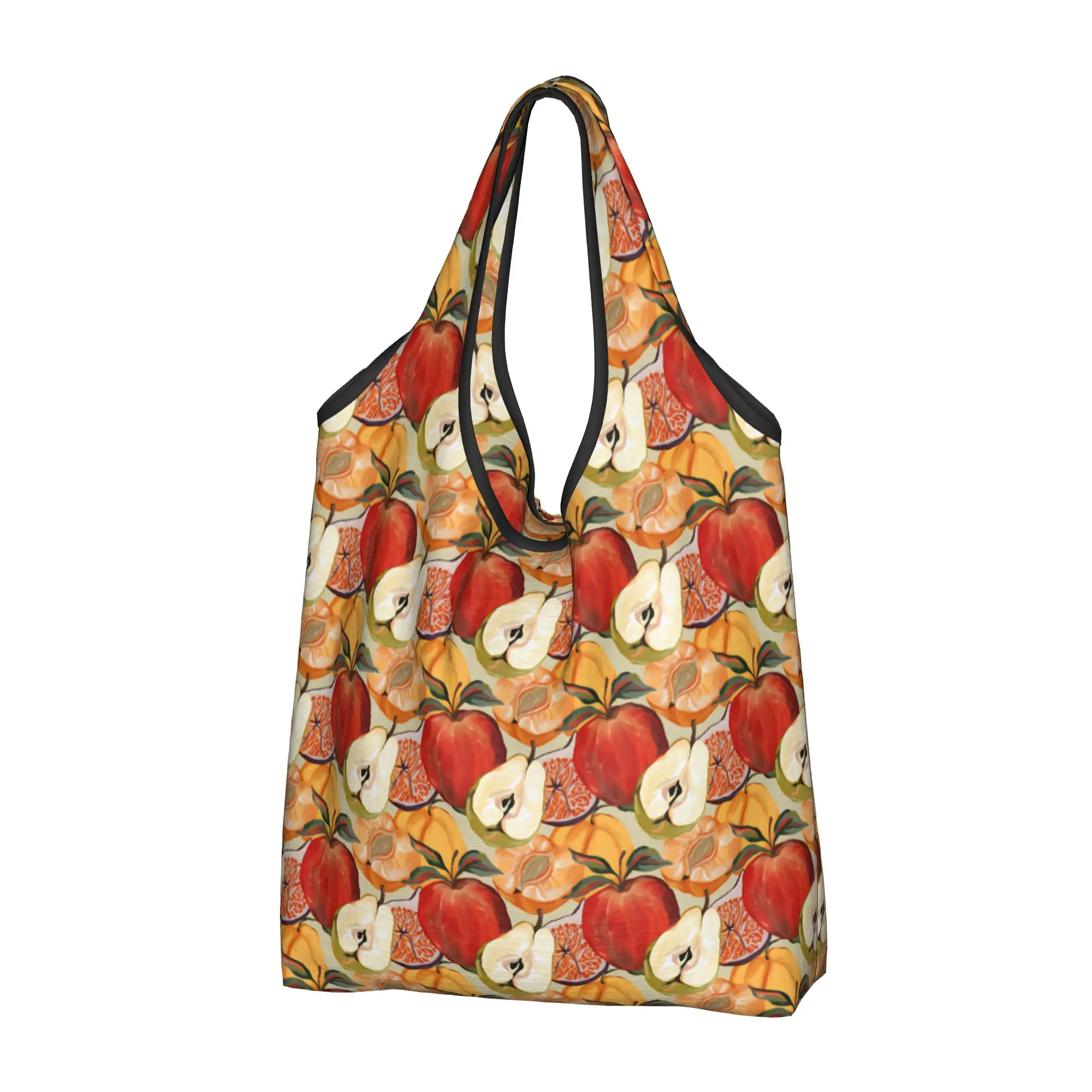 Custom Apple Peach  Pear  Shopping Bag Women Portable Large Capacity Grocery Fruit Seamless Pattern Tote Shopper Bags