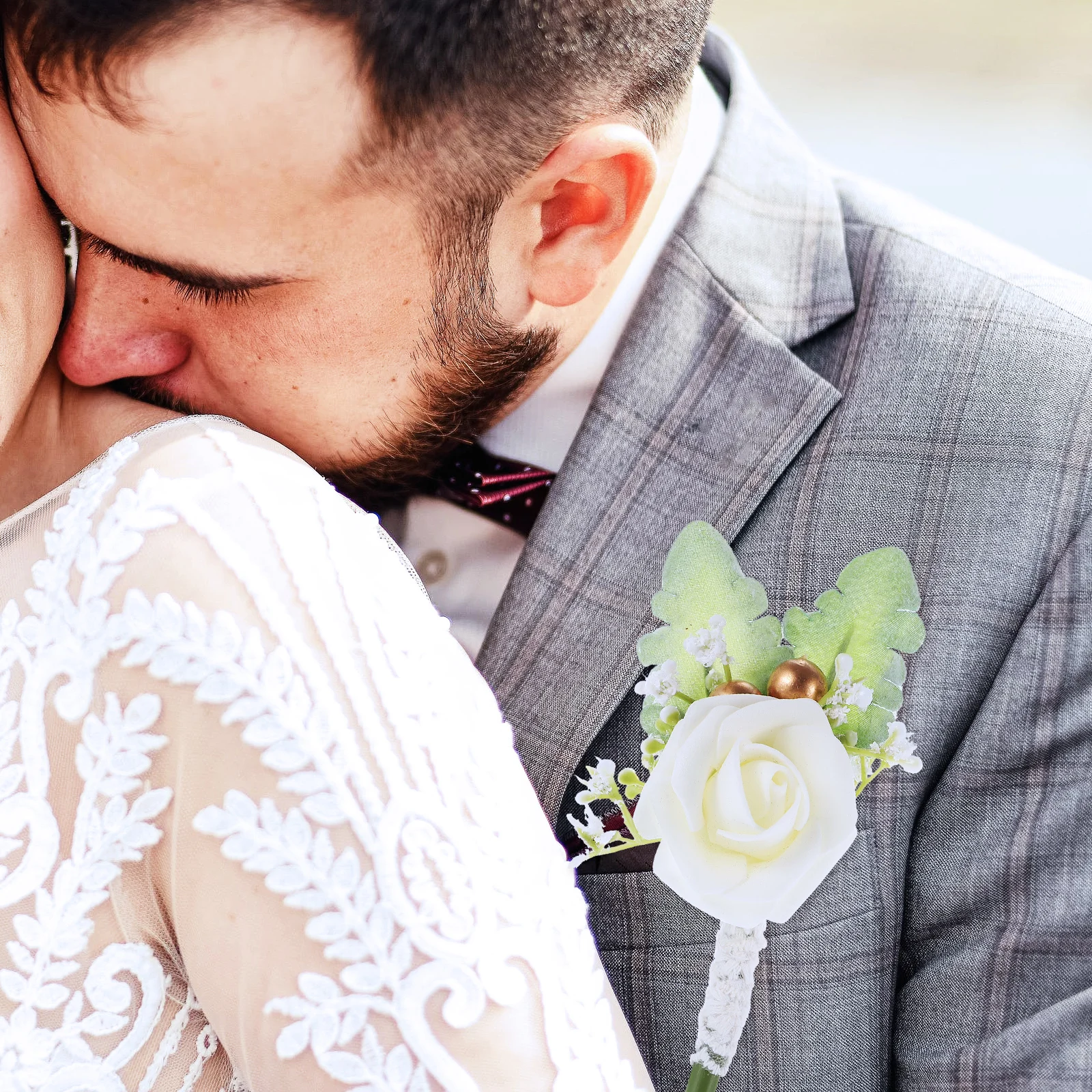 2 قطعة العريس العروة زهرة اصطناعية الصدار الزفاف حفلة موسيقية تصميم واقعي أنيق الرجال الإكسسوارات محاكاة #1