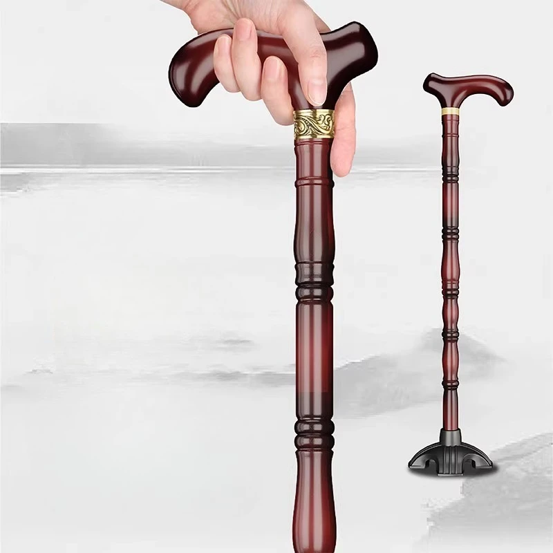 

Four-Foot Anti-Slip Solid Wood Crutch Mahogany Lightweight Crutches Men and Women Fashionable Canes Elegant Man Walking Sticks