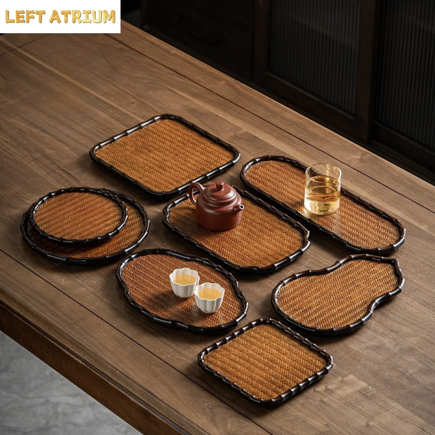 Natural Bamboo Handmade Bamboo TeaTray Small Tea Table Tea Room Dry Brewing Tray TeaCup Storage Tray Dry Bubble Tray TeaCup Mat