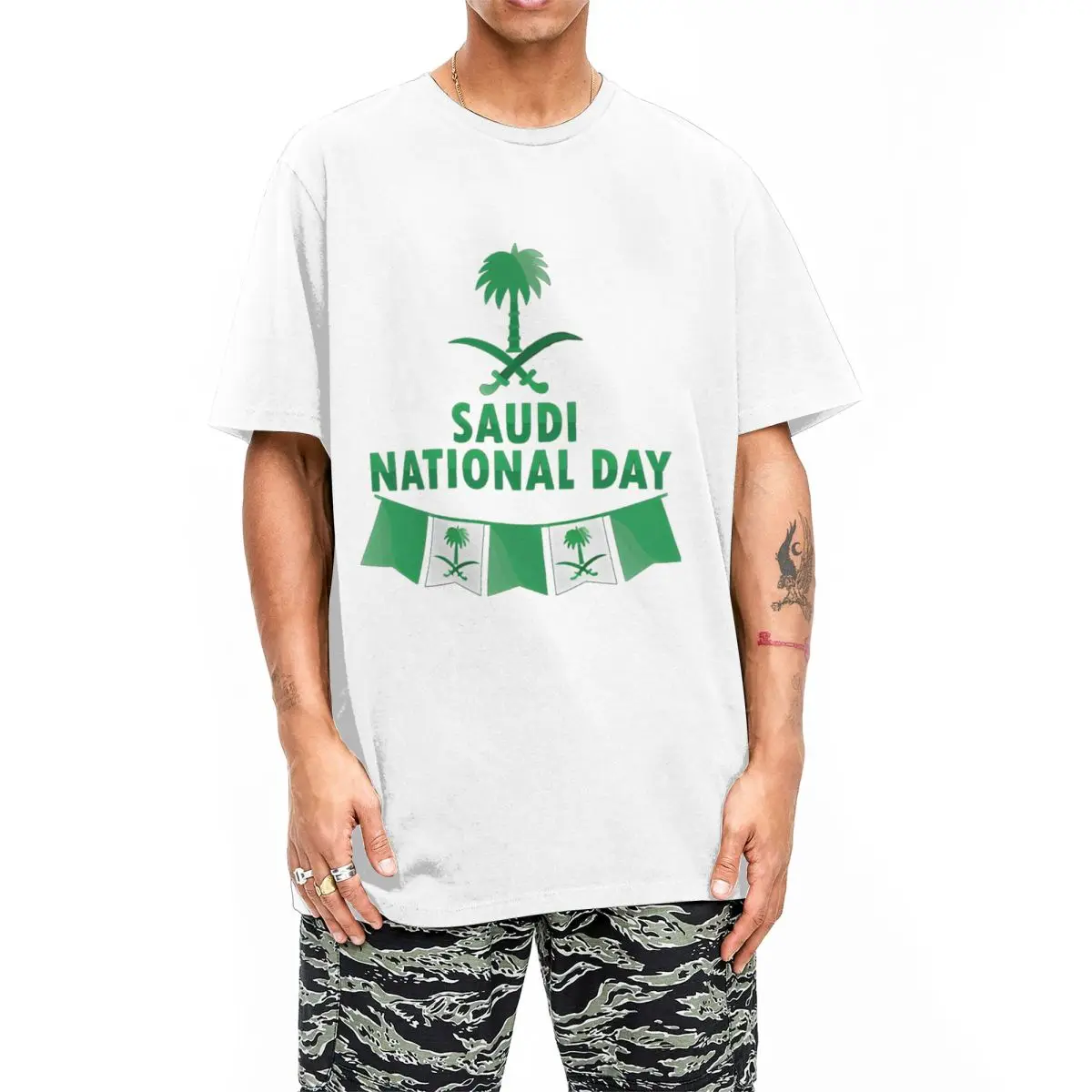 Man T Shirt Saudi T-Shirts Fashion National Day Summer Tee Shirt Streetwear Pattern Cotton Tops Gift