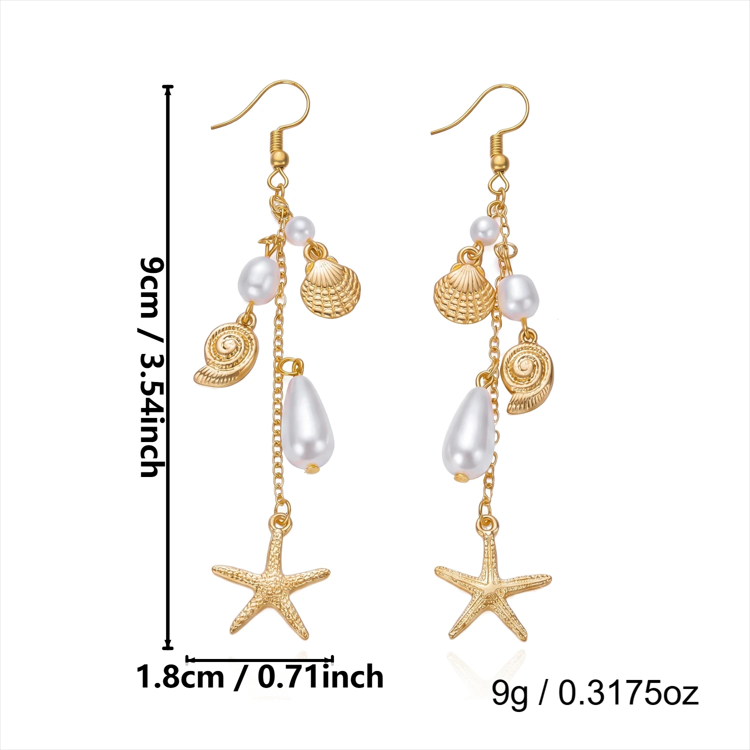 Böhmische Seestern-Muschel Lange Quasten-Ohrringe für Frauen Bunte Kiesel-Imitationsperlen Tropfen-Ohrringe Urlaub Party Schmuck – Detail 10