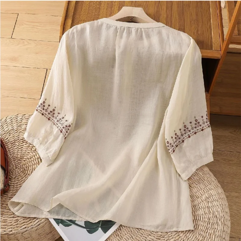 Camisa bordada retro verano mujer holgada - usage example
