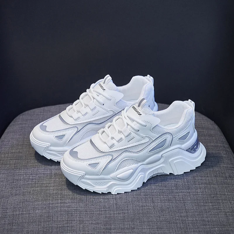 Chaussures de Course à Plateforme Confortables et Respirantes pour Femme, Baskets Canisées Blanches de Tennis, Nouvelle Collection Printemps