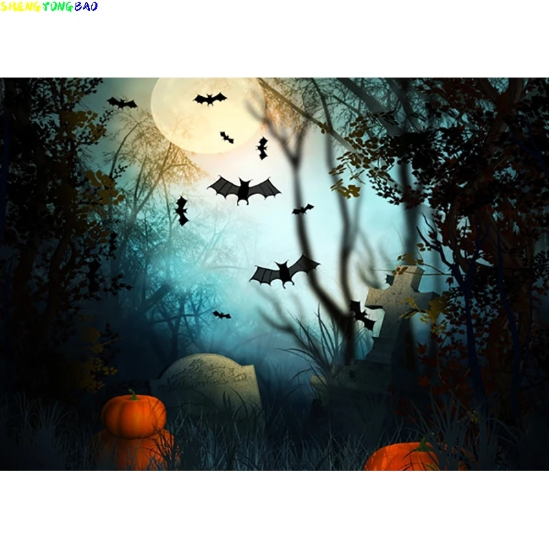 SHENGYONGBAO-Cenário De Halloween, Castelo De Lápide, Lua De Abóbora, Fundo De Fotografia Para Bebê, Photo Studio Props, 1911CXZM-55