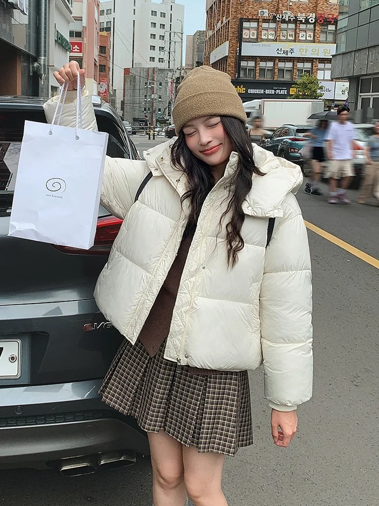 Women Hooded Parkas Coat Short Jacket Solid Long Sleeve Zipper Single Breasted Straight Fit Thick Casual Office Lady 2025 Winter