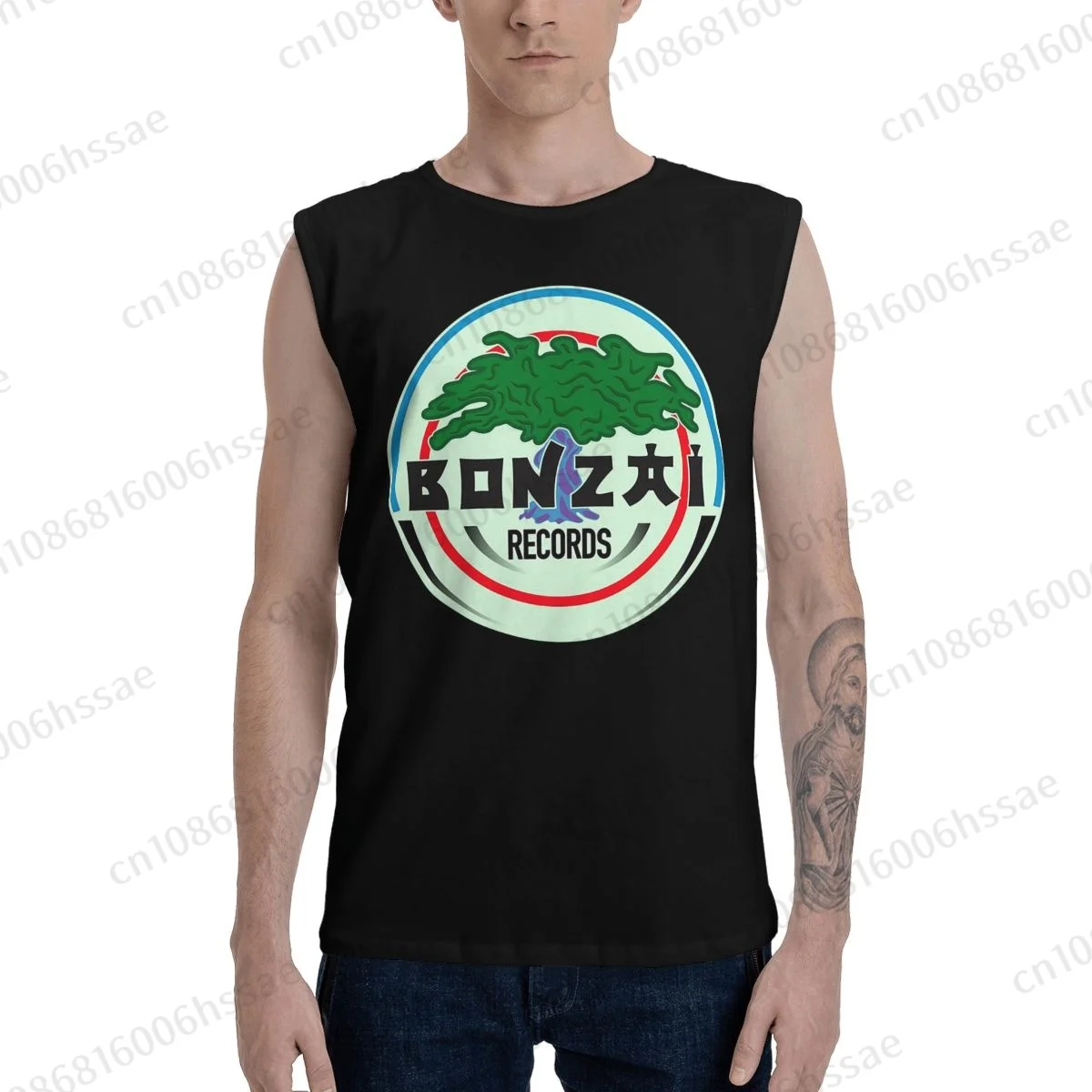 Bonzai Records Summer Sports Tank Tops Men's Breathable Sleeveless T-shirt Vests Run Clothing