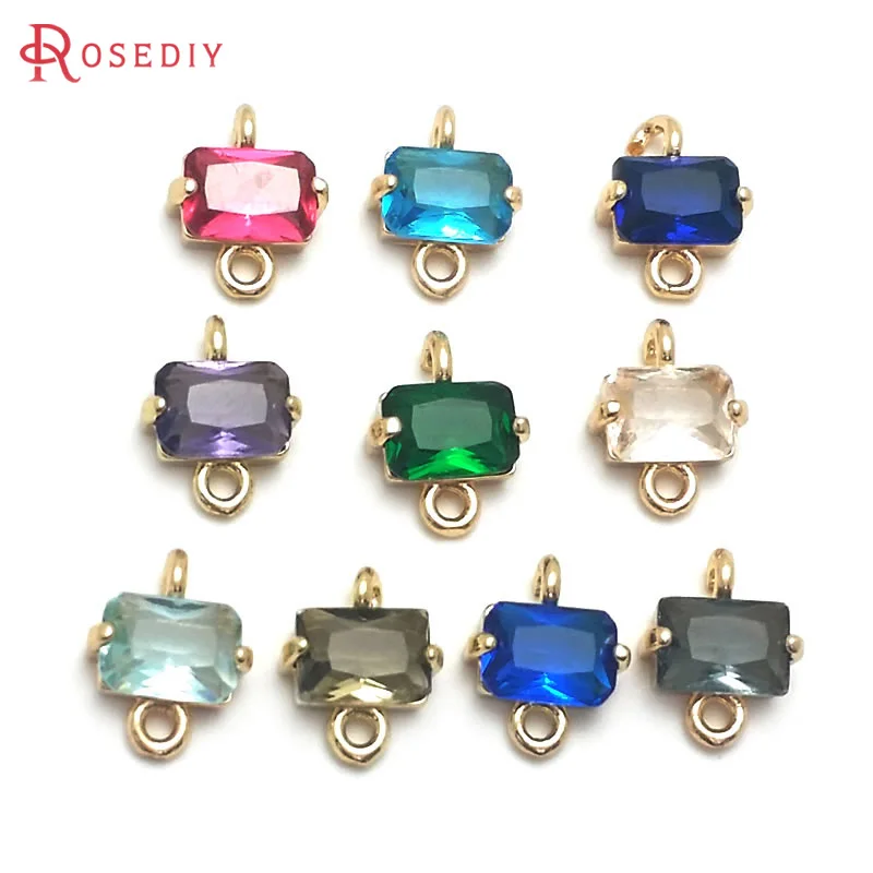 10PCS 18K Gold Color 2 Holes Rectangle Connect Charms Pendants Earrings High Quality Diy Jewelry Making Accessories