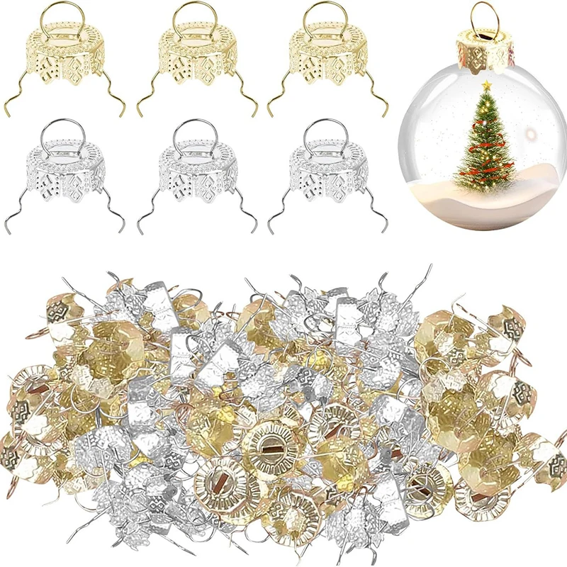 50/100PCS Round Christmas Ball Ornament Caps Gold Removable Metal Hangers Cap New Year Replacement Ornaments Cap DIY Home Decor