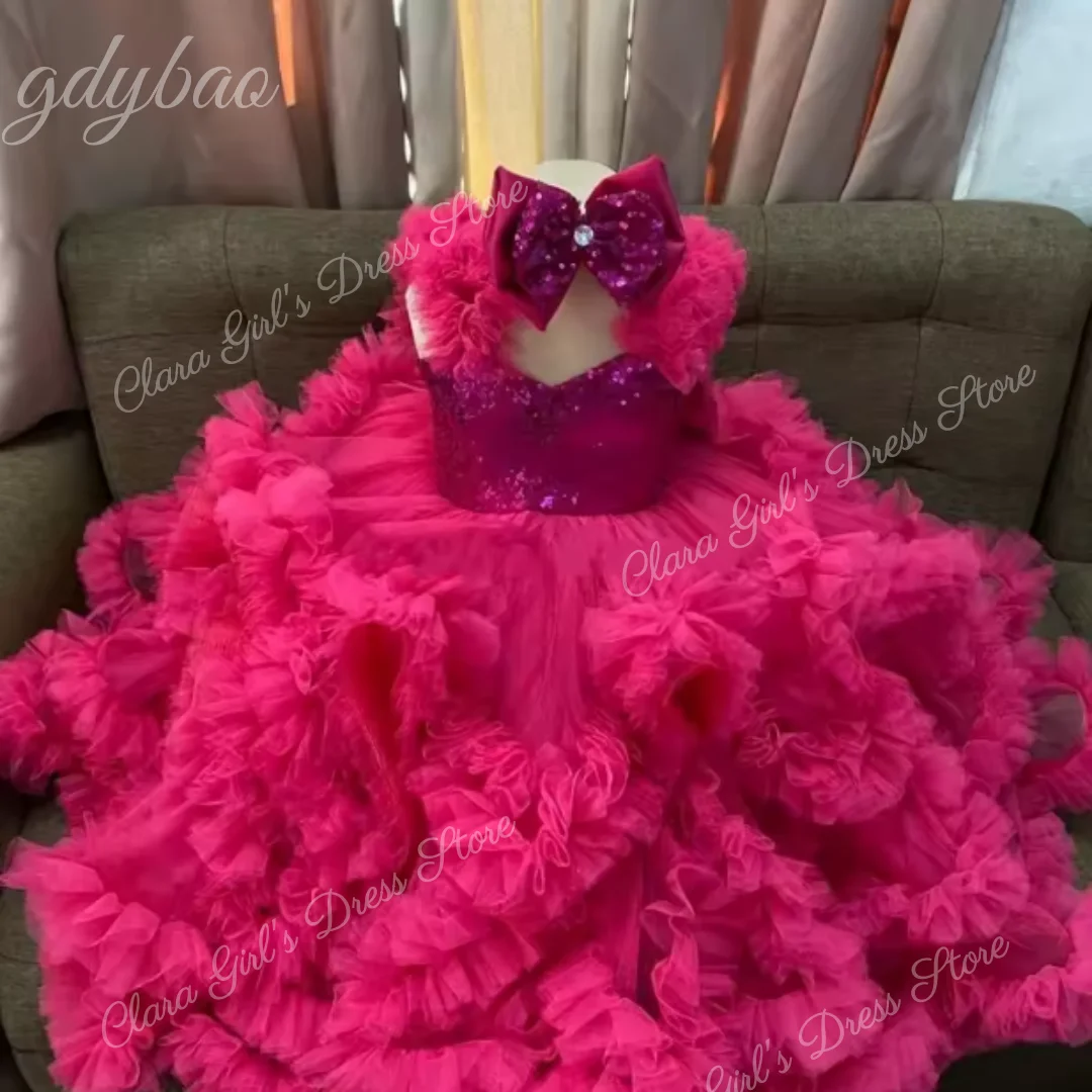 

Luxurious Fuchsia Flower Girl Dress Evening Gown Girls' Birthday Party Ruffle Sequin Custom Princess Children's Prom Dress