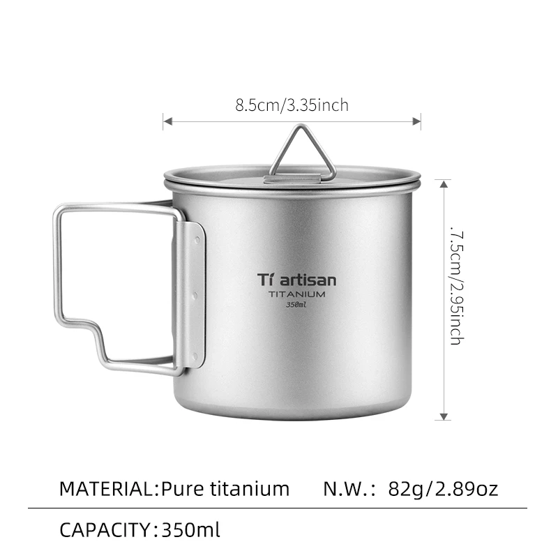 Tiartisan Outdoor Titan Leichter tragbarer Tee-Kaffeetasse Klappgriff Camping-Wasserbecher für Wandern Reisen 6