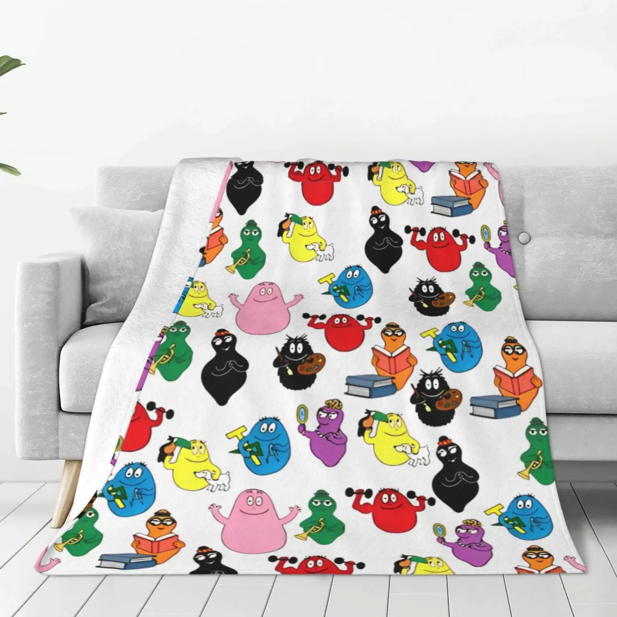 Barbapapa Pattern Knitted Blanket Flannel Lightweight Throw Blanket for Airplane Travel Bedspread