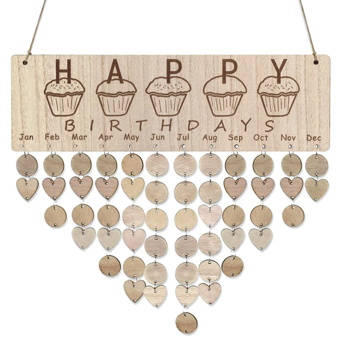

Wooden Birthday Calendar Reminder DIY Nordic Style Hanging Plaque 1 Board 50 Wood Discs Family Anniversary Wall Decoration