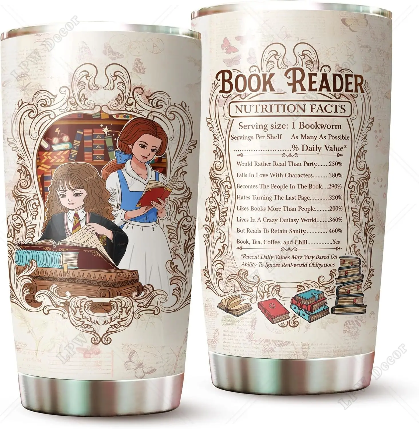 Book Lover Tumbler Stainless Steel Insulated Drinking Cup 20 oz for Hot and Cold Drinks Gift for Book Readers Nerd Bookworms