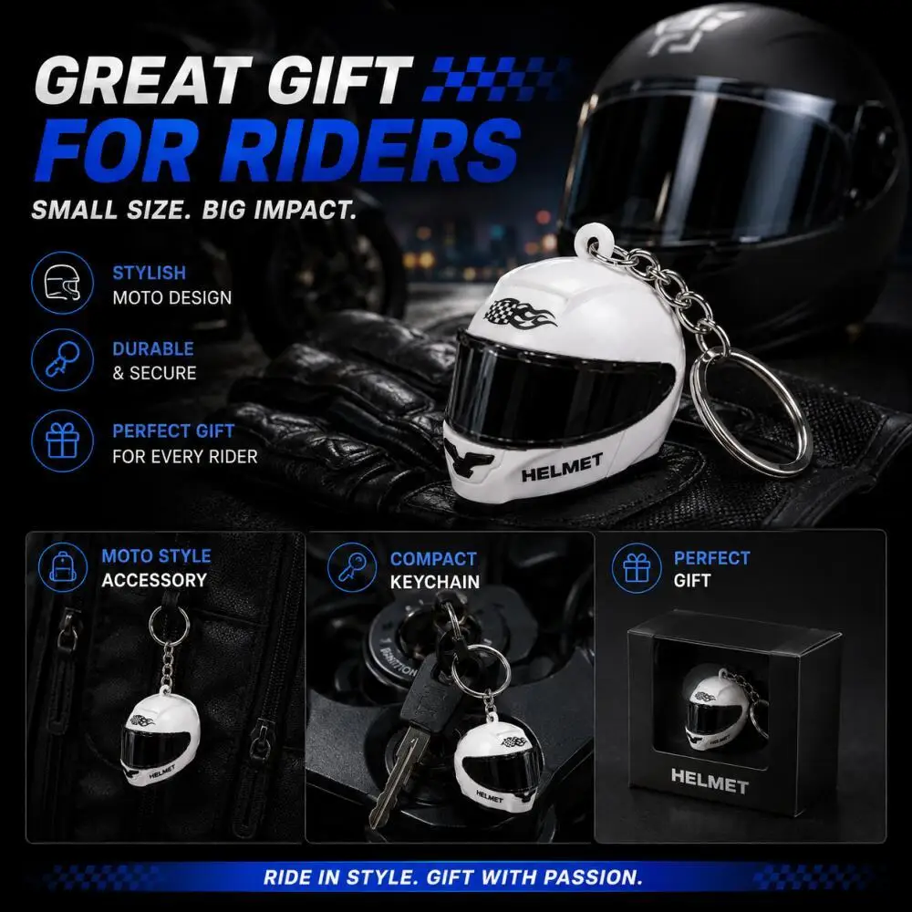 Simulated Motorcycle Helmet Shaped Pendant with Built-in Illuminable Light, Portable Accessory for Motorcycle Enthusiasts