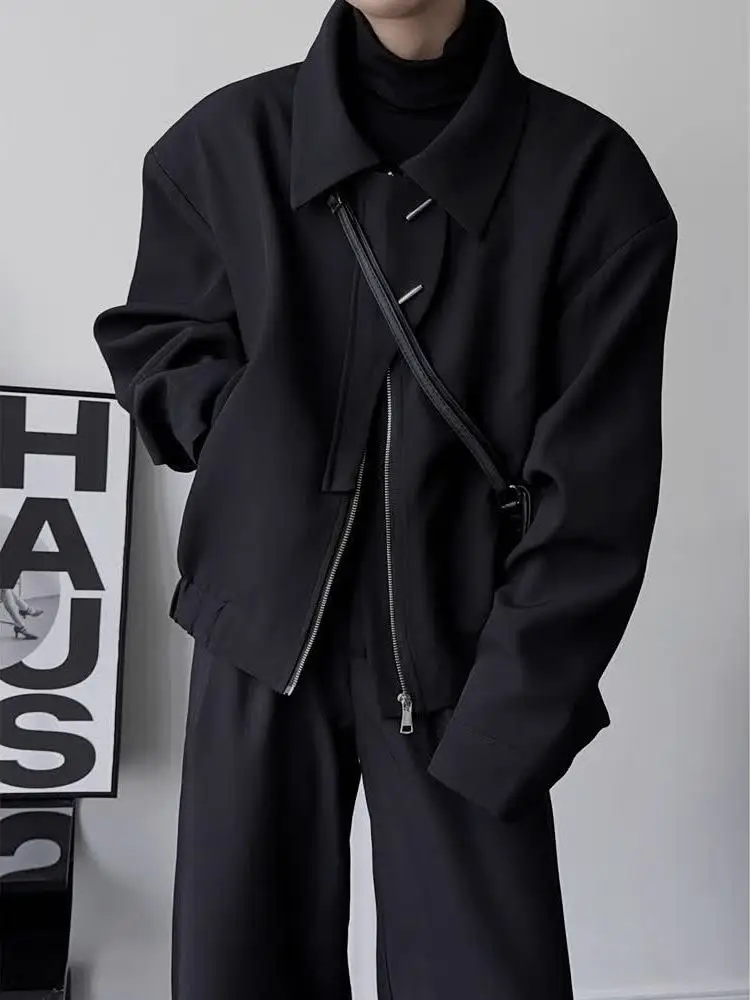 

Куртка-бомбер унисекс с широкими плечами и отложным воротником, простой дизайн, длинный рукав, модная свободная верхняя одежда для весны и осени