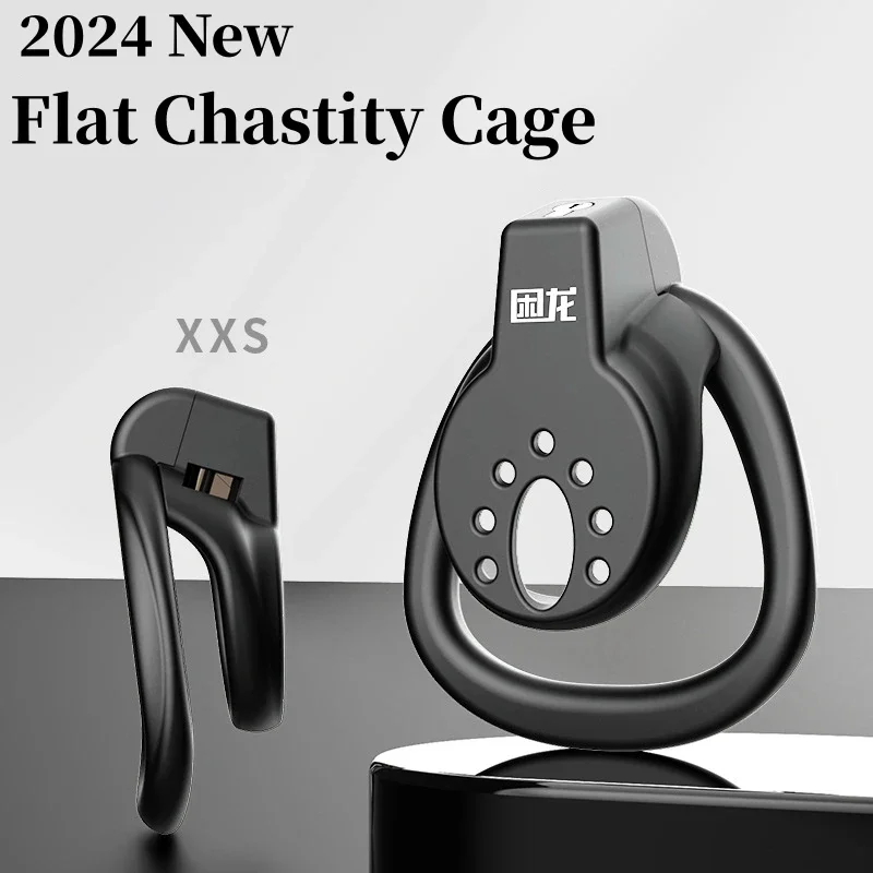 Cerradura de castidad plana para hombre, jaula anti-trampas para el pene con 3 anillos de tamaño, Dispositivo de Castidad 18 + Sex Shop, 2024
