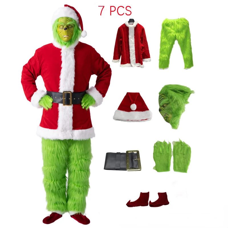 Natale verde pelliccia mostro babbo natale Costume Cosplay Santa Suit abbigliamento donna capodanno divertente vestito di natale Set festa di capodanno