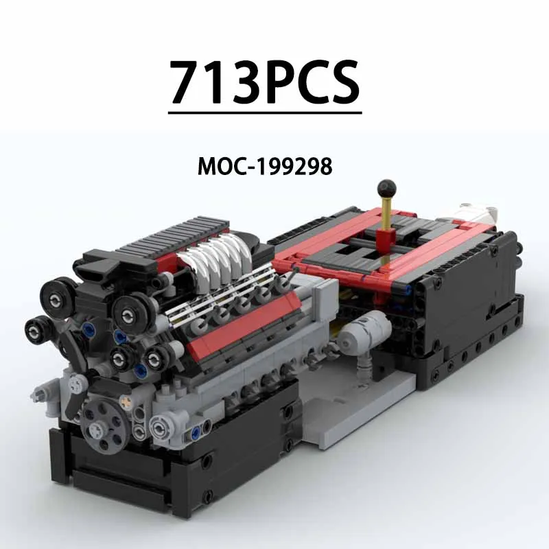 

MOC-199298 Строительный блок V10 Ременный привод двигателя в сборе 713 шт. Строительный блок Модель Головоломка Образовательные игрушки на день рождения Подарки для детей