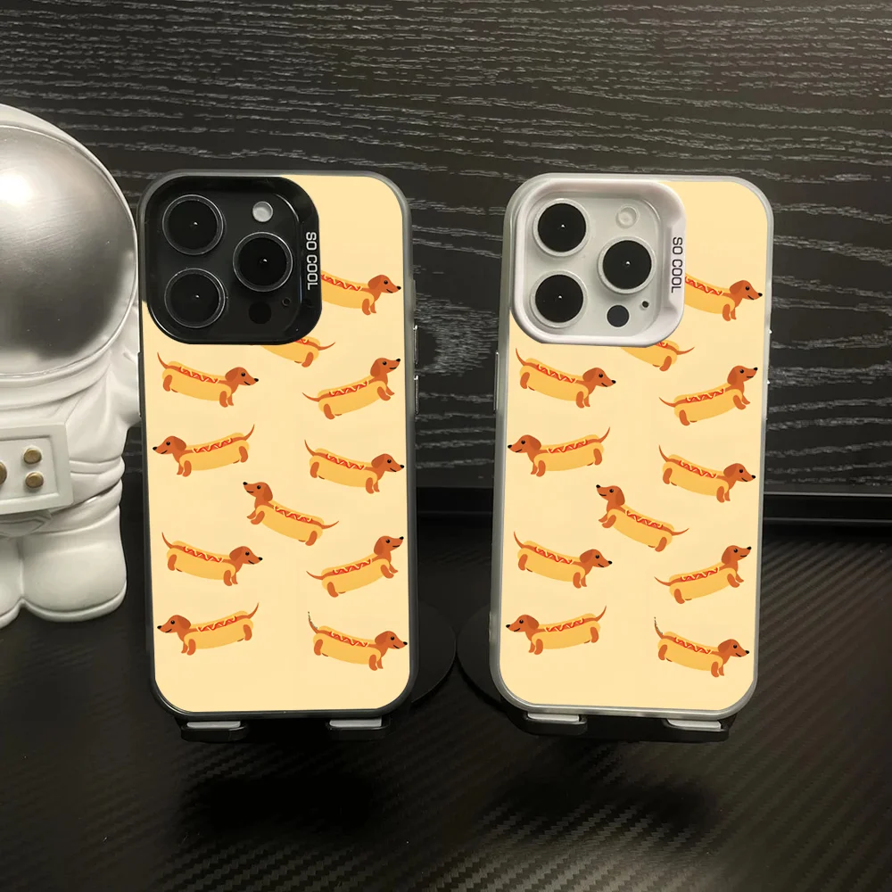 Dachshund Dog Love Phone Case IMD Color Silver Shell For IPhone 16 15 14 13 12 Pro Max Plus