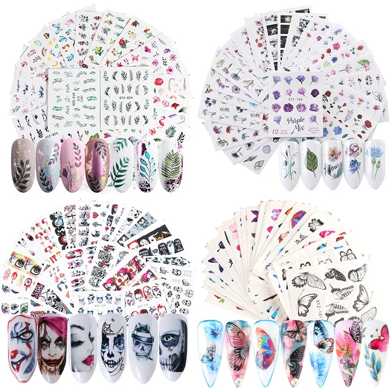 18-40pcs Nail Art Stickers Press On Nails Butterfly Snake Flower Fruit Water Decal Summer Sliders Manicure Nail Art Accessoire
