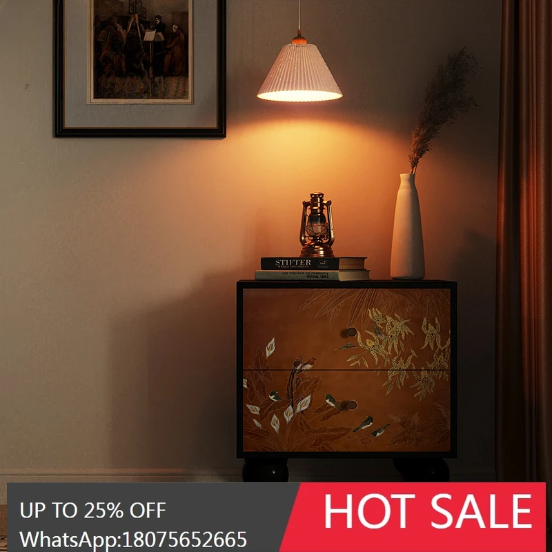 

Flower and Bird Solid Wood Bedside Bedroom Home Storage Living Room Locker Customization