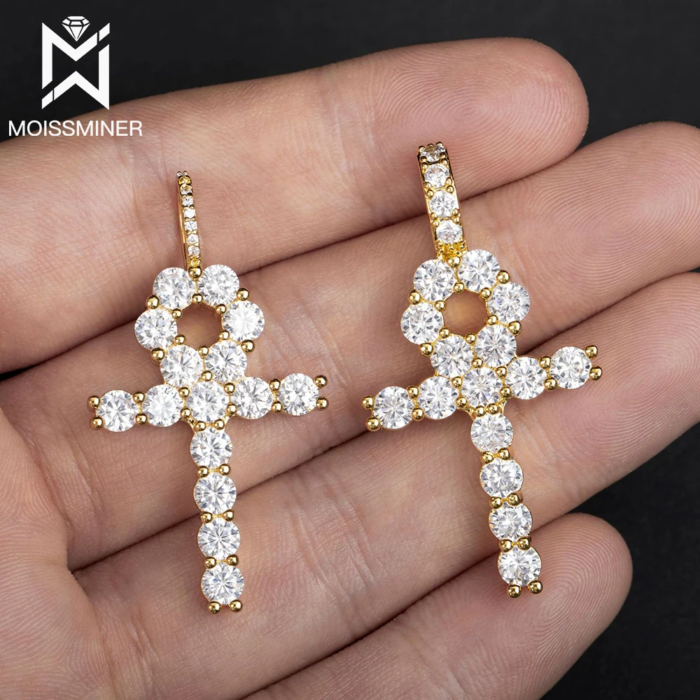 

VVS Moissanite Cross Pendants Necklaces S925 Silver Real Diamond Iced Out Necklaces For Women Men Jewelry Pass Diamond Tester